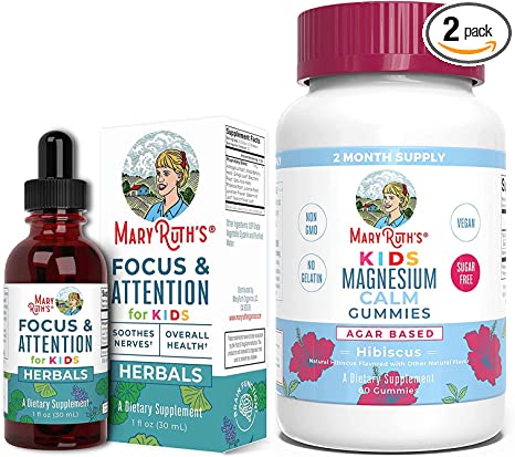 Organic Focus & Attention Kids Drops & Kids Magnesium Citrate Gummies Bundle by MaryRuth's